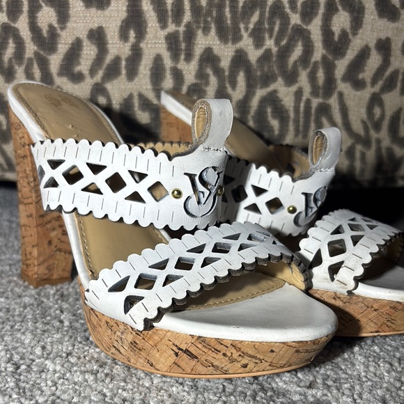 Victoria's Secret Shoes - Vintage Victoria's Secret White leather Platform heels Cork heel cutout sandal